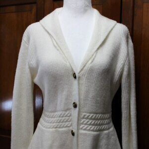 Winter white sweater, peplum, button down